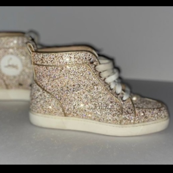 Louboutin gold sparkle sneakers 37.5 authentic - Picture 1 of 5
